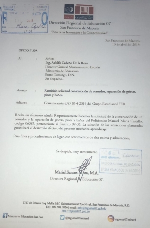 Directora Regional 07 asegura se han gestionado necesidades polit&eacute;cnico Manuel Mar&iacute;a Castillo